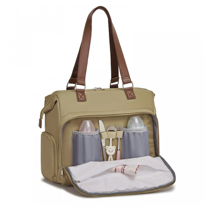 BCK2503 - Kono Large Nappy Changing Tote Bag with Shoe Compartment, Insulated Pockets & Waterproof Zip Pocket - Khaki