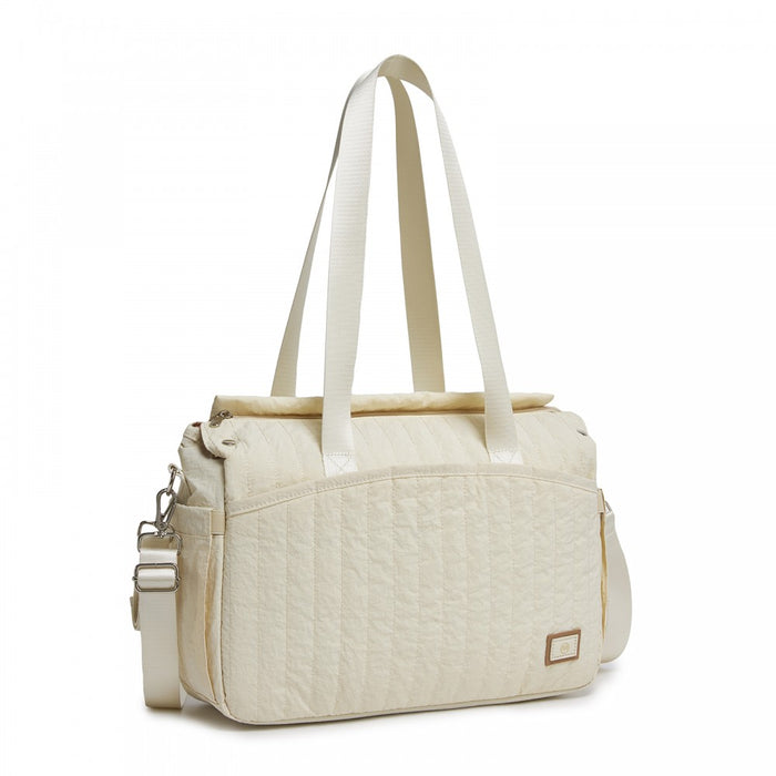 BCM2517 - Miss Lulu Stylish and Spacious Maternity Diaper Bag with Insulated Baby Bottle Pockets,Wet-Dry Separation,Stroller Strap - Beige