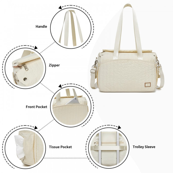 BCM2517 - Miss Lulu Stylish and Spacious Maternity Diaper Bag with Insulated Baby Bottle Pockets,Wet-Dry Separation,Stroller Strap - Beige