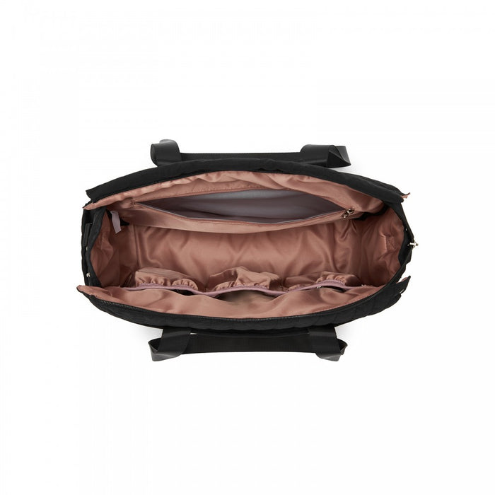 BCM2517 - Miss Lulu Stylish and Spacious Maternity Diaper Bag with Insulated Baby Bottle Pockets,Wet-Dry Separation,Stroller Strap - Black