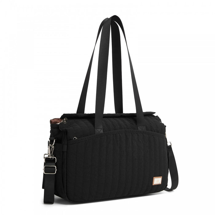 BCM2517 - Miss Lulu Stylish and Spacious Maternity Diaper Bag with Insulated Baby Bottle Pockets,Wet-Dry Separation,Stroller Strap - Black