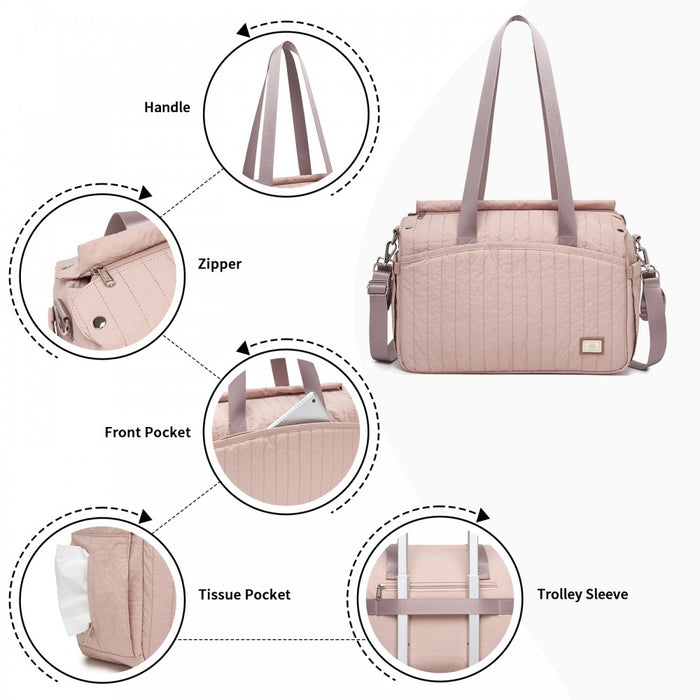 BCM2517 - Miss Lulu Stylish and Spacious Maternity Diaper Bag with Insulated Baby Bottle Pockets,Wet-Dry Separation,Stroller Strap - Pink