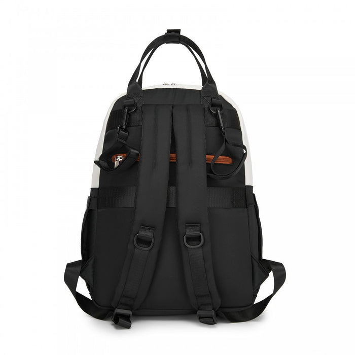 BCM2532 - Miss Lulu Stylish Multifunctional Baby Changing Backpack with Insulated Bottle Holders, Stroller Clips & Trolley Sleeve for Everyday & Travel - Black and Beige