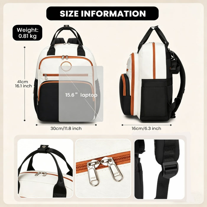BCM2532 - Miss Lulu Stylish Multifunctional Baby Changing Backpack with Insulated Bottle Holders, Stroller Clips & Trolley Sleeve for Everyday & Travel - Black and Beige