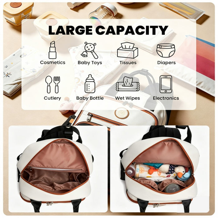 BCM2532 - Miss Lulu Stylish Multifunctional Baby Changing Backpack with Insulated Bottle Holders, Stroller Clips & Trolley Sleeve for Everyday & Travel - Black and Beige