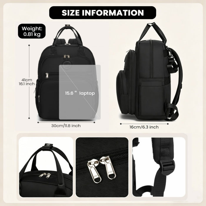 BCM2532 - Miss Lulu Stylish Multifunctional Baby Changing Backpack with Insulated Bottle Holders, Stroller Clips & Trolley Sleeve for Everyday & Travel - Black