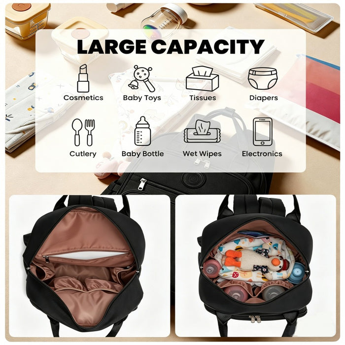 BCM2532 - Miss Lulu Stylish Multifunctional Baby Changing Backpack with Insulated Bottle Holders, Stroller Clips & Trolley Sleeve for Everyday & Travel - Black