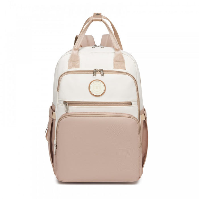 BCM2532 - Miss Lulu Stylish Multifunctional Baby Changing Backpack with Insulated Bottle Holders, Stroller Clips & Trolley Sleeve for Everyday & Travel - Khaki and Beige