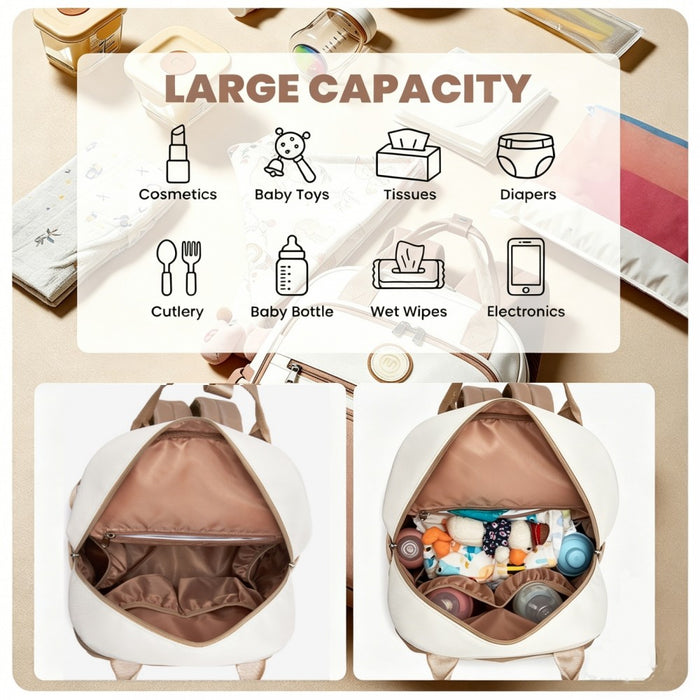 BCM2532 - Miss Lulu Stylish Multifunctional Baby Changing Backpack with Insulated Bottle Holders, Stroller Clips & Trolley Sleeve for Everyday & Travel - Khaki and Beige