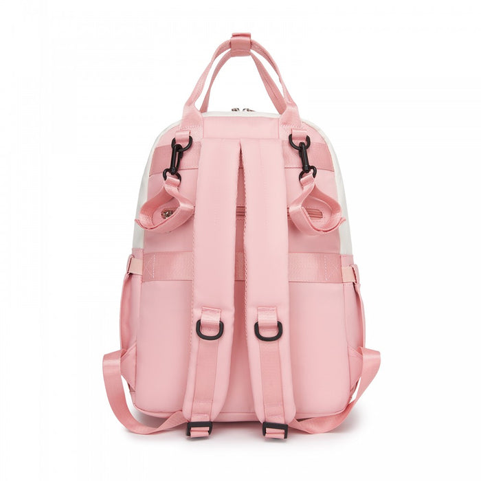 BCM2532 - Miss Lulu Stylish Multifunctional Baby Changing Backpack with Insulated Bottle Holders, Stroller Clips & Trolley Sleeve for Everyday & Travel - Pink and Beige