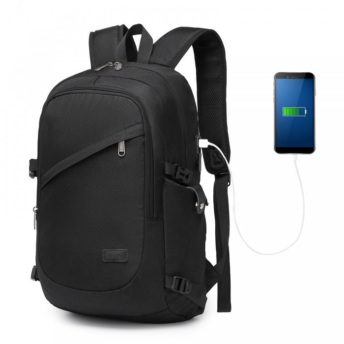 BPK2426 - Kono Minimalist Design Tech Backpack with USB & Type-C Port and Laptop Compartment - Black
