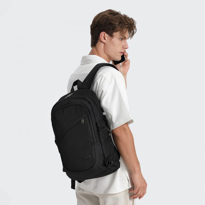BPK2426 - Kono Minimalist Design Tech Backpack with USB & Type-C Port and Laptop Compartment - Black
