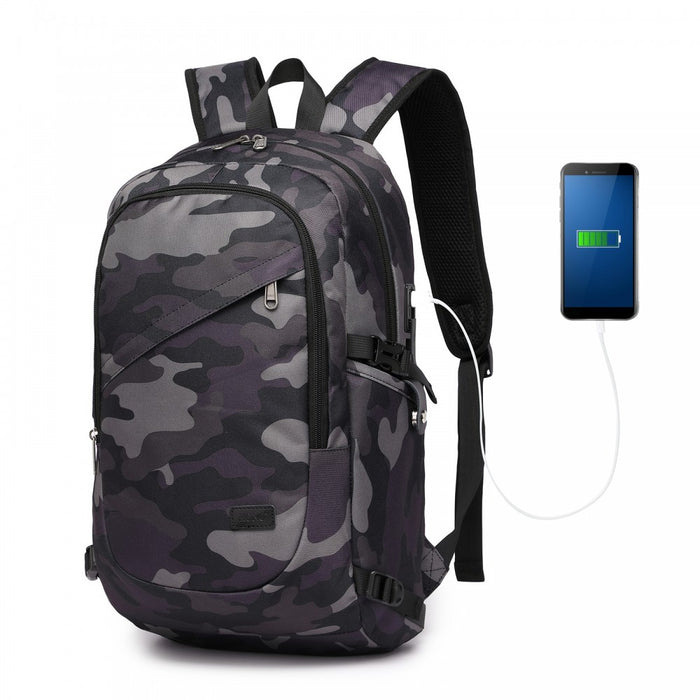 BPK2426 - Kono Minimalist Design Tech Backpack with USB & Type-C Port and Laptop Compartment - Camo