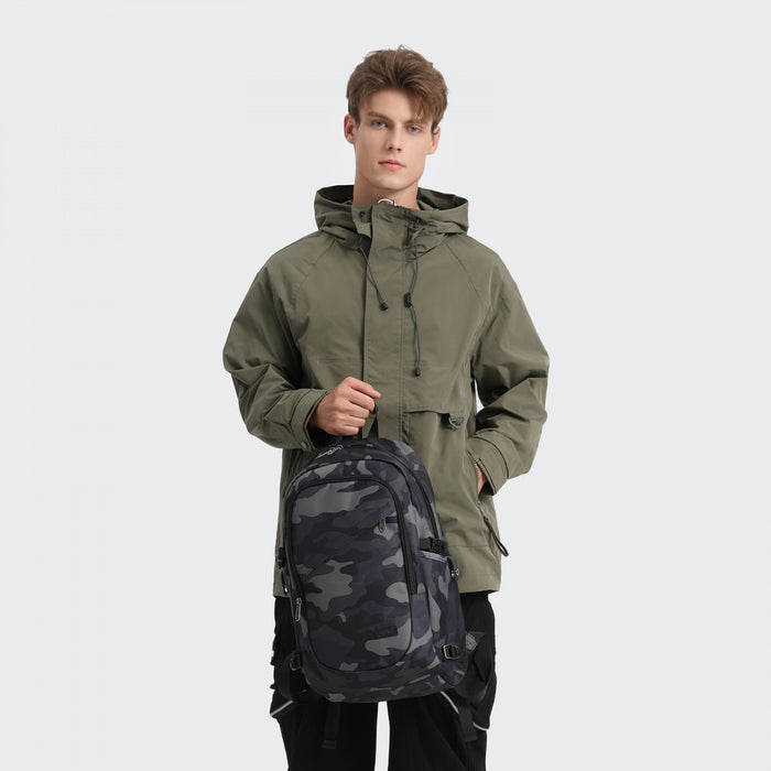 BPK2426 - Kono Minimalist Design Tech Backpack with USB & Type-C Port and Laptop Compartment - Camo