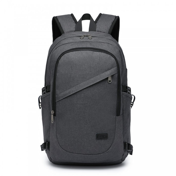 BPK2426 - Kono Minimalist Design Tech Backpack with USB & Type-C Port and Laptop Compartment - Dark Grey