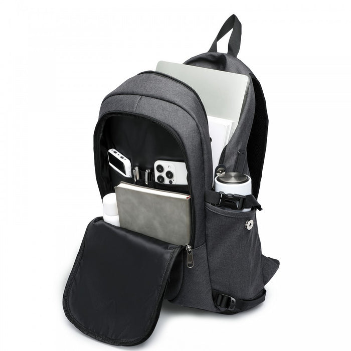 BPK2426 - Kono Minimalist Design Tech Backpack with USB & Type-C Port and Laptop Compartment - Dark Grey