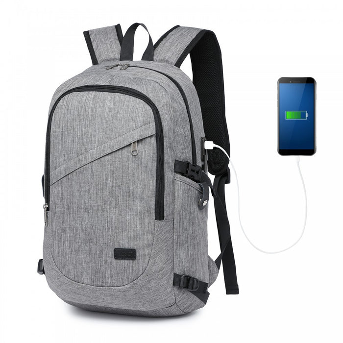 BPK2426 - Kono Minimalist Design Tech Backpack with USB & Type-C Port and Laptop Compartment - Grey