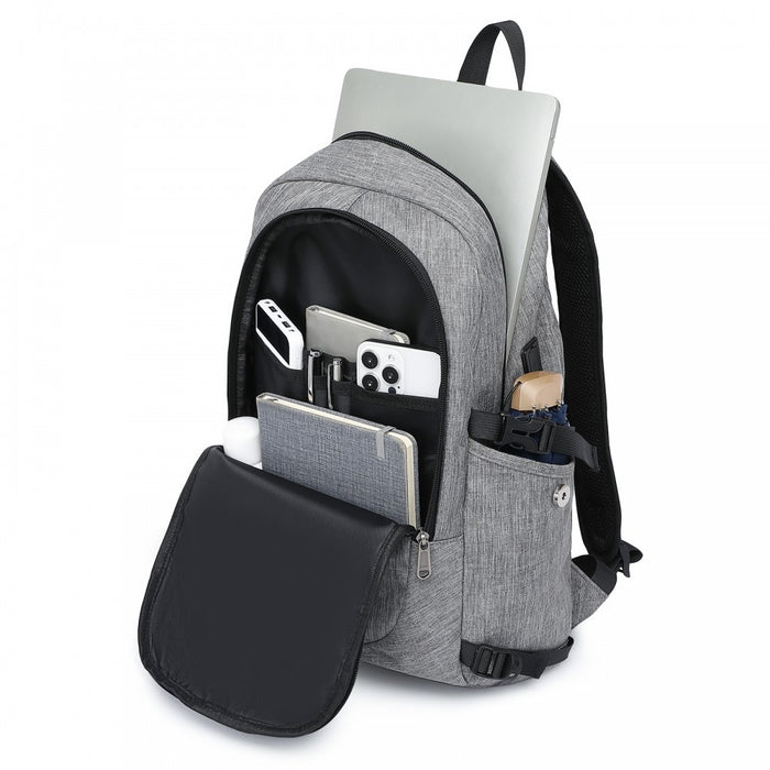 BPK2426 - Kono Minimalist Design Tech Backpack with USB & Type-C Port and Laptop Compartment - Grey