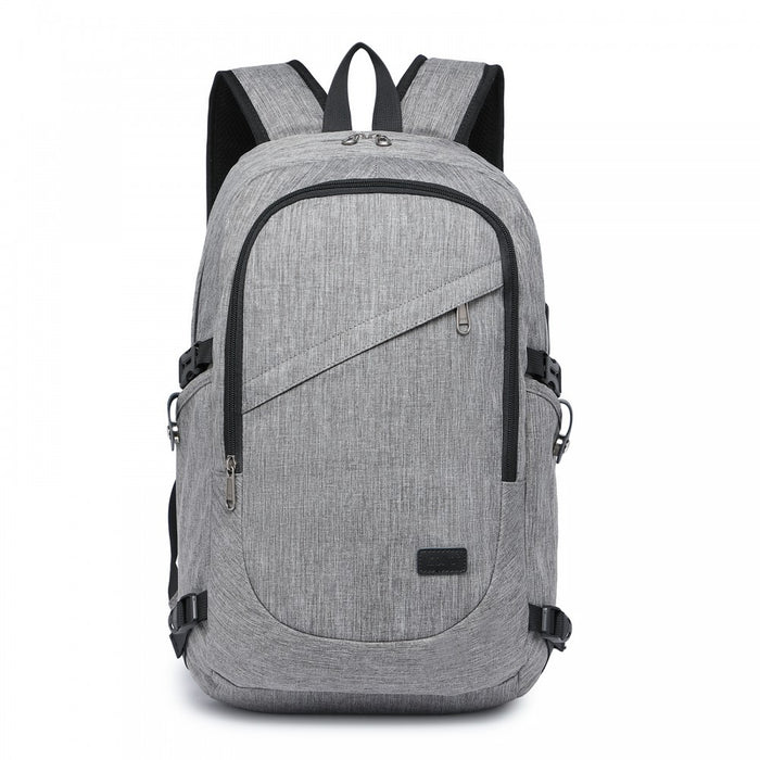 BPK2426 - Kono Minimalist Design Tech Backpack with USB & Type-C Port and Laptop Compartment - Grey