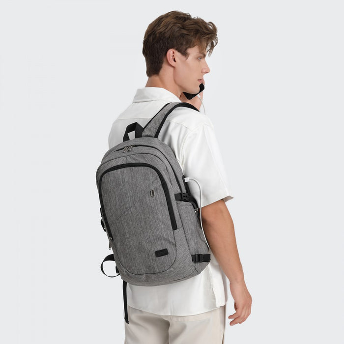 BPK2426 - Kono Minimalist Design Tech Backpack with USB & Type-C Port and Laptop Compartment - Grey