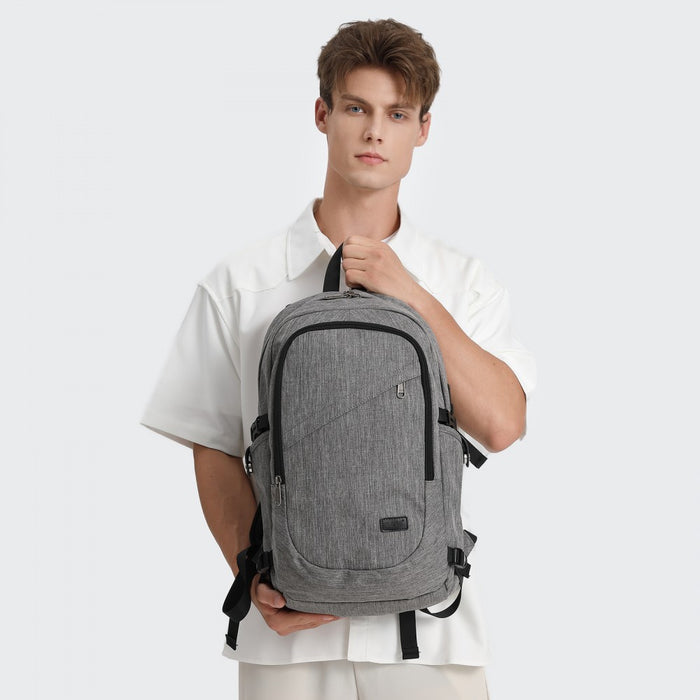 BPK2426 - Kono Minimalist Design Tech Backpack with USB & Type-C Port and Laptop Compartment - Grey
