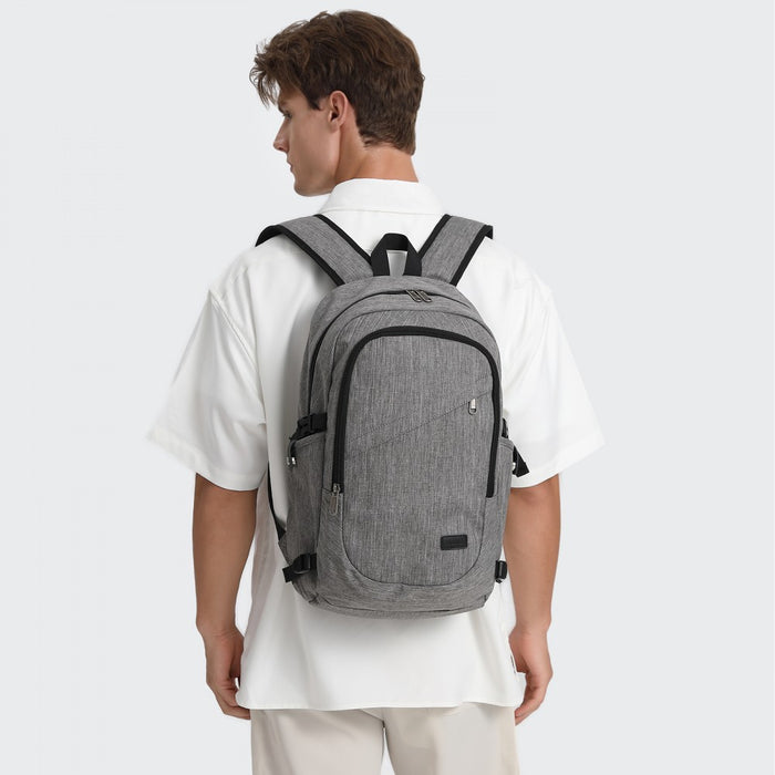 BPK2426 - Kono Minimalist Design Tech Backpack with USB & Type-C Port and Laptop Compartment - Grey