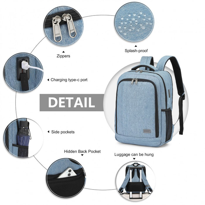 BPK2442 - Kono Commuter Laptop Backpack with USB & Type-C Port, Anti-Theft Pocket, Organised Storage - Blue