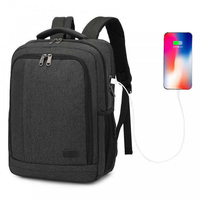 BPK2442 - Kono Commuter Laptop Backpack with USB & Type-C Port, Anti-Theft Pocket, Organised Storage - Black