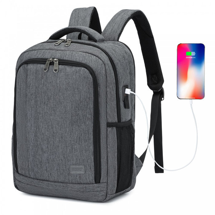 BPK2442 - Kono Commuter Laptop Backpack with USB & Type-C Port, Anti-Theft Pocket, Organised Storage - Grey