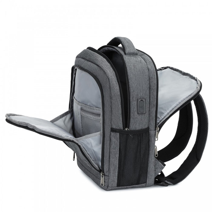 BPK2442 - Kono Commuter Laptop Backpack with USB & Type-C Port, Anti-Theft Pocket, Organised Storage - Grey