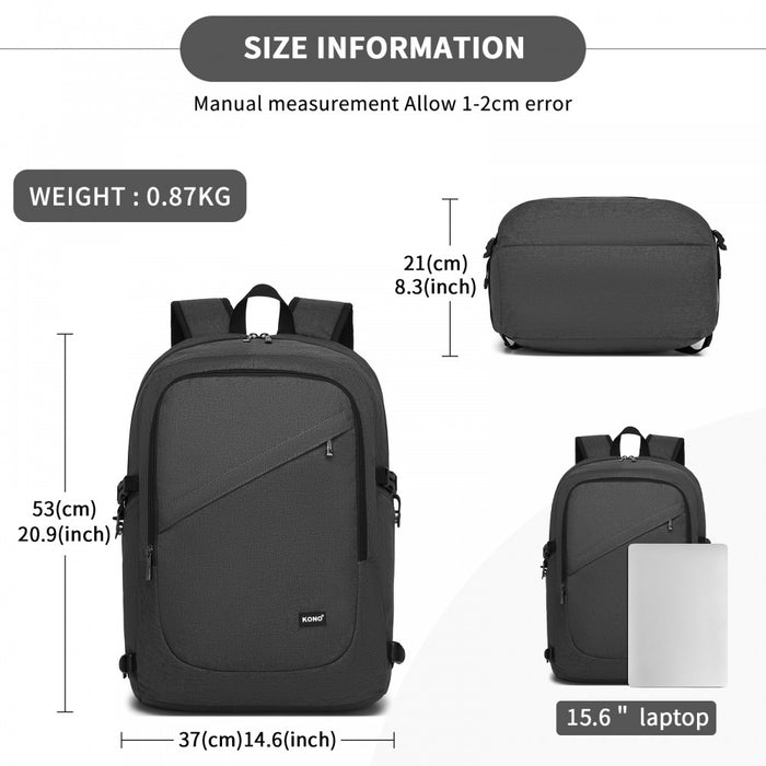 BPK2501 - Kono Modern Urban Style Laptop Backpack – School & Commuter Rucksack with USB & Type-C Charging Port - Dark Grey
