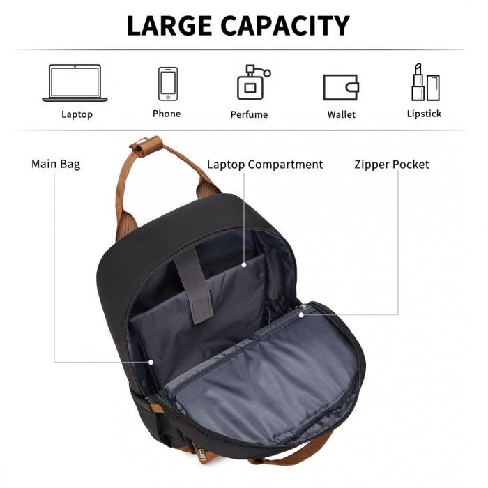 BPK2502 - Kono Casual Contemporary Backpack with Laptop Sleeve & Padded Straps for Daily Commute - Black and Brown