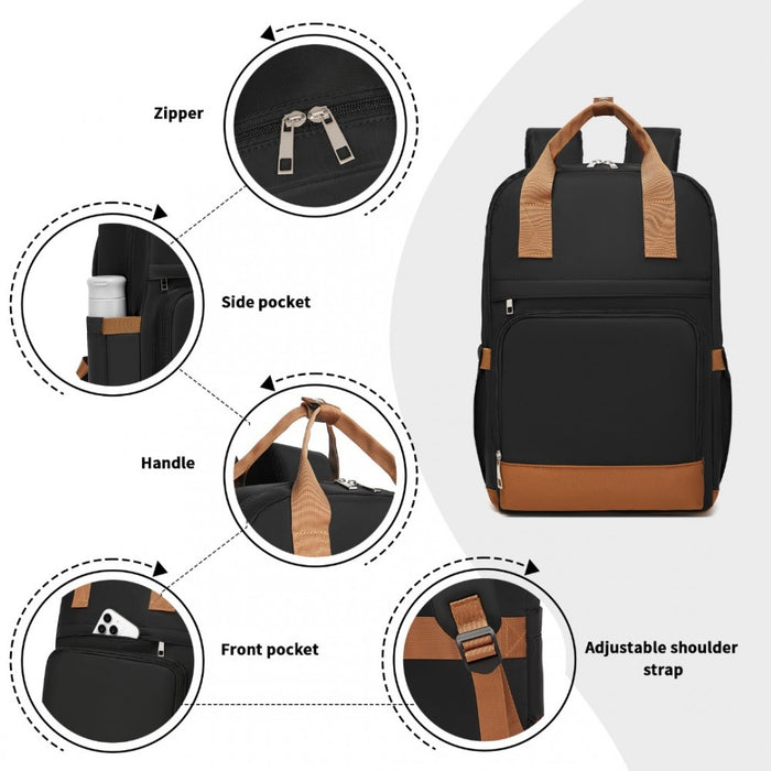 BPK2502 - Kono Casual Contemporary Backpack with Laptop Sleeve & Padded Straps for Daily Commute - Black and Brown