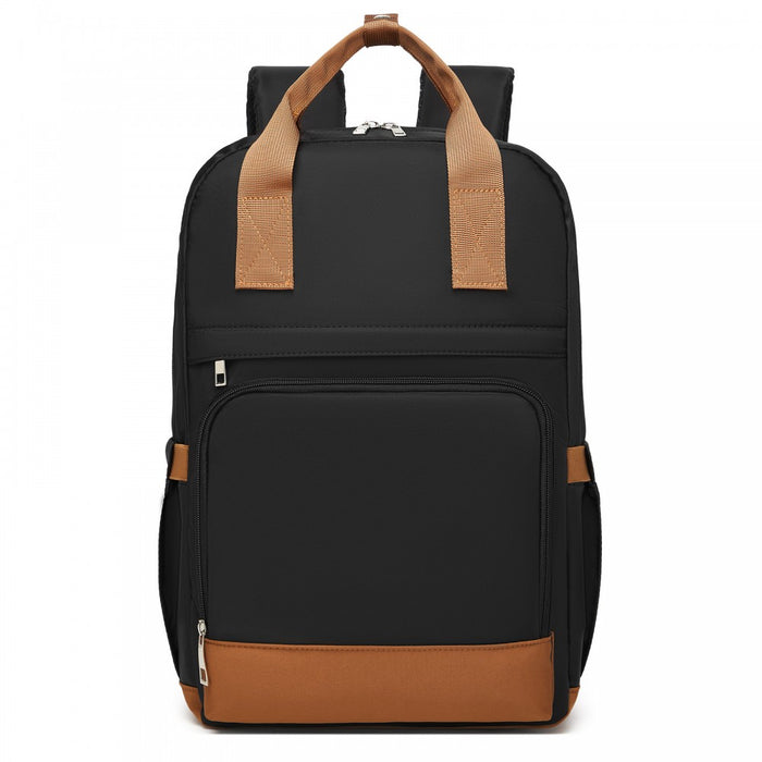 BPK2502 - Kono Casual Contemporary Backpack with Laptop Sleeve & Padded Straps for Daily Commute - Black and Brown