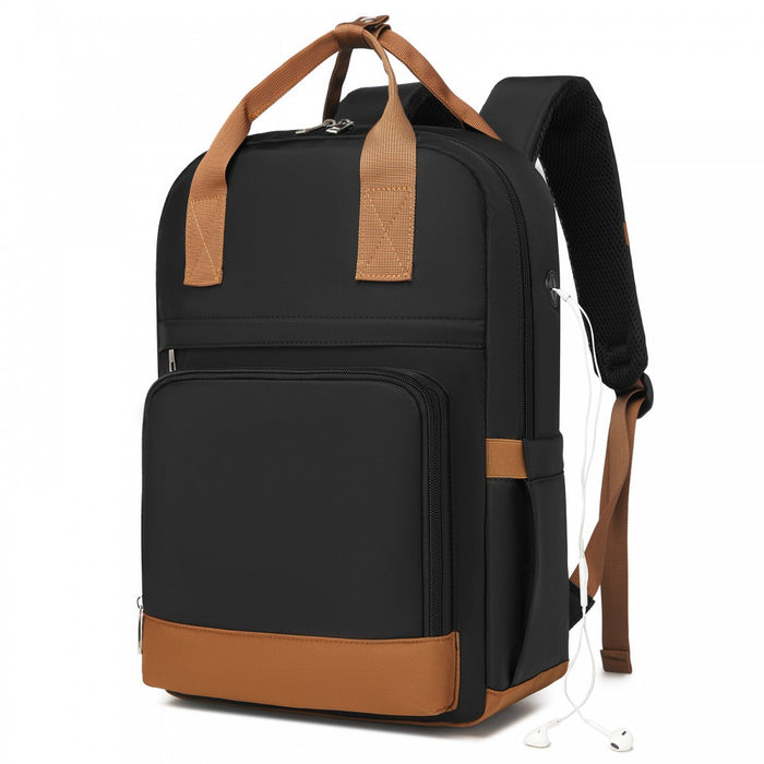BPK2502 - Kono Casual Contemporary Backpack with Laptop Sleeve & Padded Straps for Daily Commute - Black and Brown