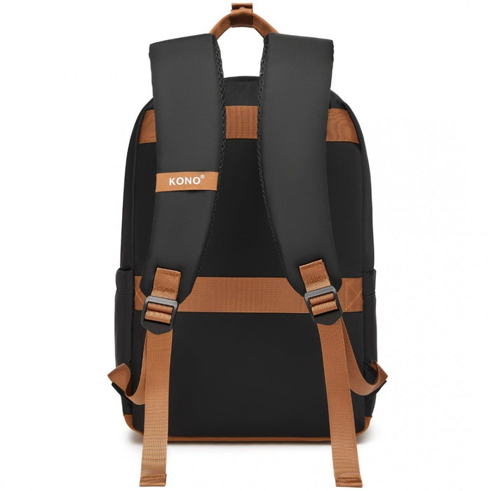 BPK2502 - Kono Casual Contemporary Backpack with Laptop Sleeve & Padded Straps for Daily Commute - Black and Brown
