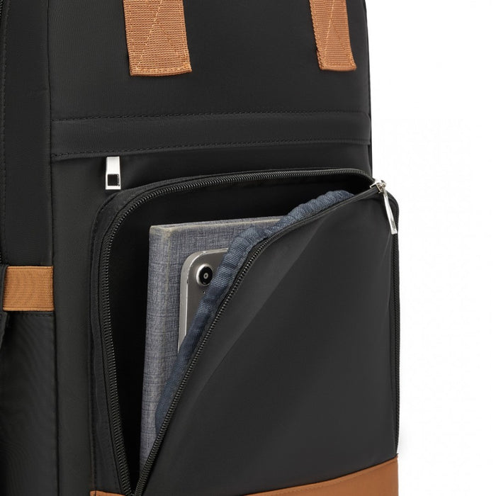 BPK2502 - Kono Casual Contemporary Backpack with Laptop Sleeve & Padded Straps for Daily Commute - Black and Brown