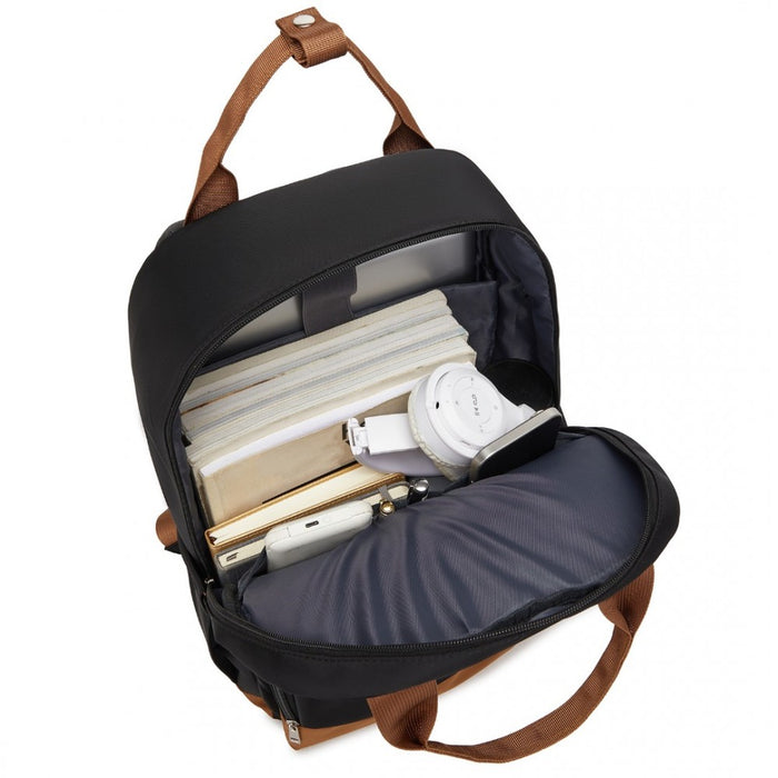 BPK2502 - Kono Casual Contemporary Backpack with Laptop Sleeve & Padded Straps for Daily Commute - Black and Brown