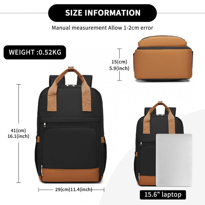 BPK2502 - Kono Casual Contemporary Backpack with Laptop Sleeve & Padded Straps for Daily Commute - Black and Brown