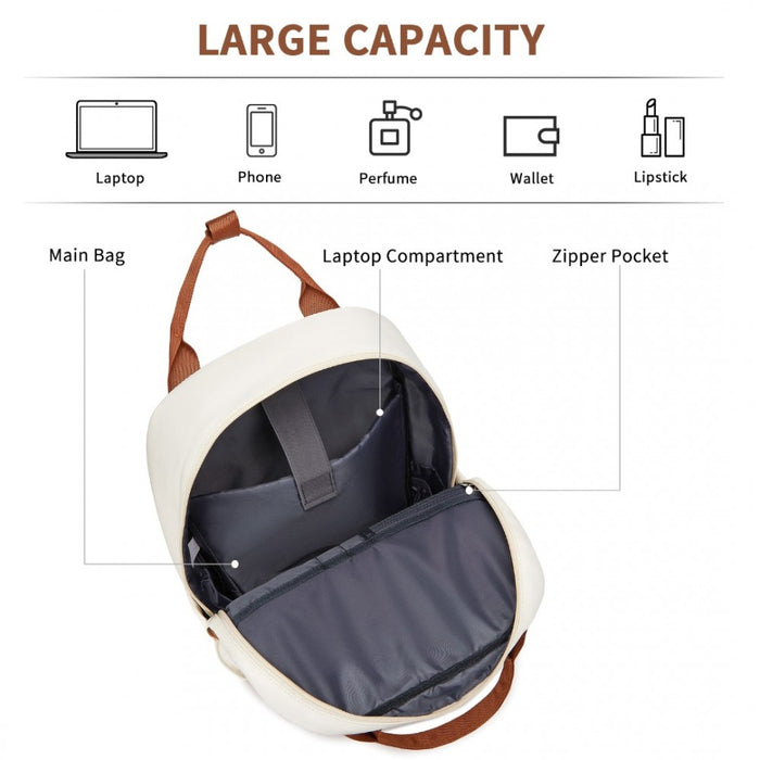 BPK2502 - Kono Casual Contemporary Backpack with Laptop Sleeve & Padded Straps for Daily Commute - Cream and Brown