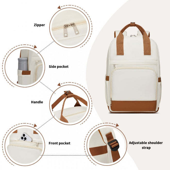 BPK2502 - Kono Casual Contemporary Backpack with Laptop Sleeve & Padded Straps for Daily Commute - Cream and Brown