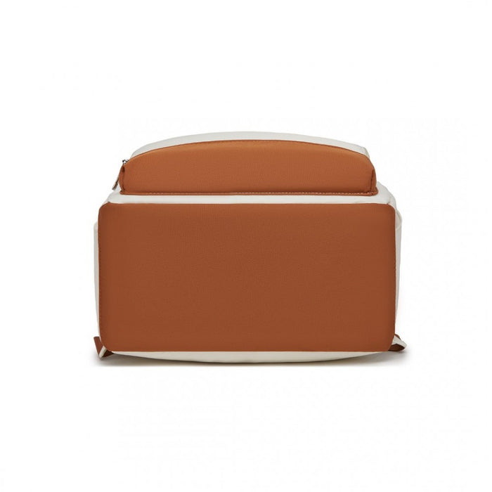 BPK2502 - Kono Casual Contemporary Backpack with Laptop Sleeve & Padded Straps for Daily Commute - Cream and Brown