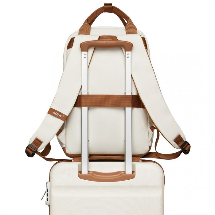 BPK2502 - Kono Casual Contemporary Backpack with Laptop Sleeve & Padded Straps for Daily Commute - Cream and Brown