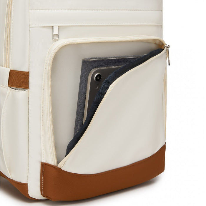 BPK2502 - Kono Casual Contemporary Backpack with Laptop Sleeve & Padded Straps for Daily Commute - Cream and Brown