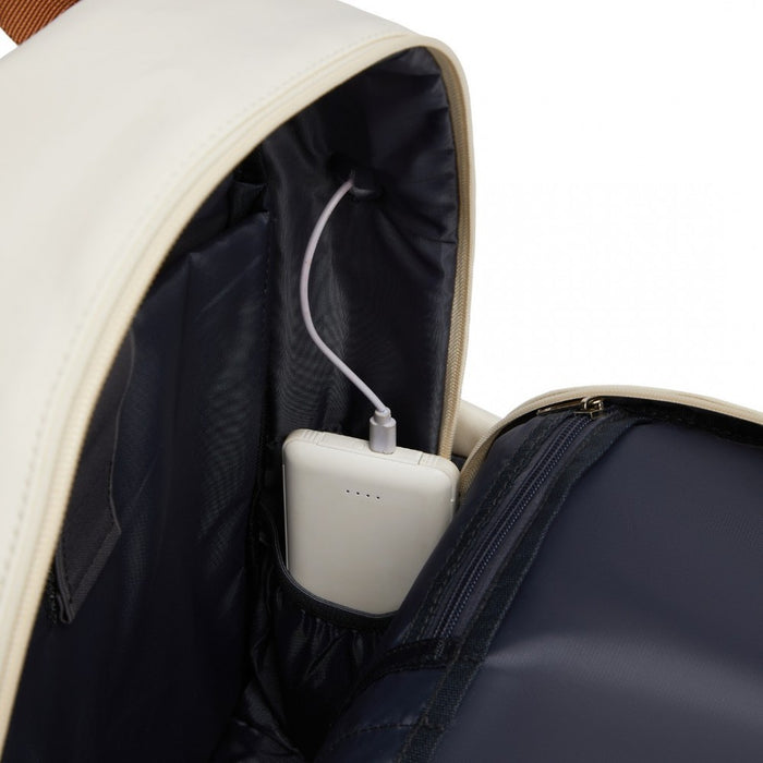 BPK2502 - Kono Casual Contemporary Backpack with Laptop Sleeve & Padded Straps for Daily Commute - Cream and Brown
