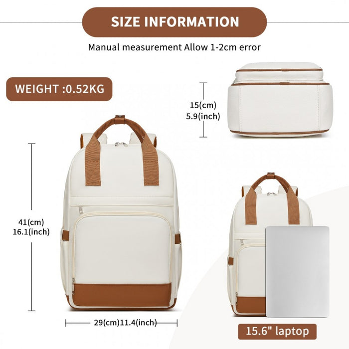 BPK2502 - Kono Casual Contemporary Backpack with Laptop Sleeve & Padded Straps for Daily Commute - Cream and Brown