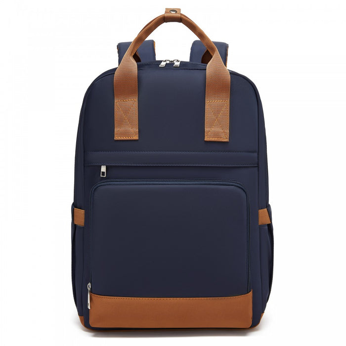 BPK2502 - Kono Casual Contemporary Backpack with Laptop Sleeve & Padded Straps for Daily Commute - Navy and Brown