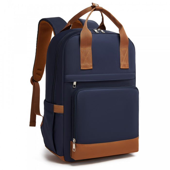 BPK2502 - Kono Casual Contemporary Backpack with Laptop Sleeve & Padded Straps for Daily Commute - Navy and Brown