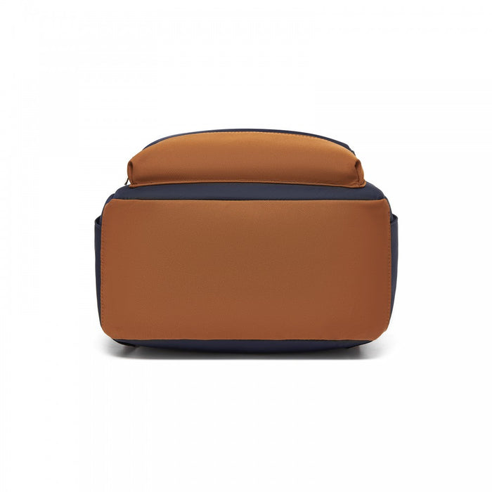BPK2502 - Kono Casual Contemporary Backpack with Laptop Sleeve & Padded Straps for Daily Commute - Navy and Brown