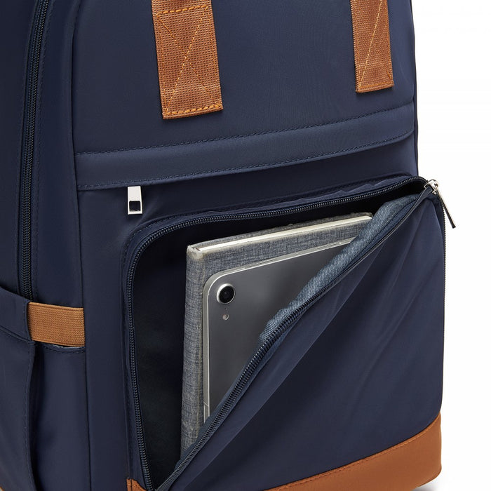BPK2502 - Kono Casual Contemporary Backpack with Laptop Sleeve & Padded Straps for Daily Commute - Navy and Brown